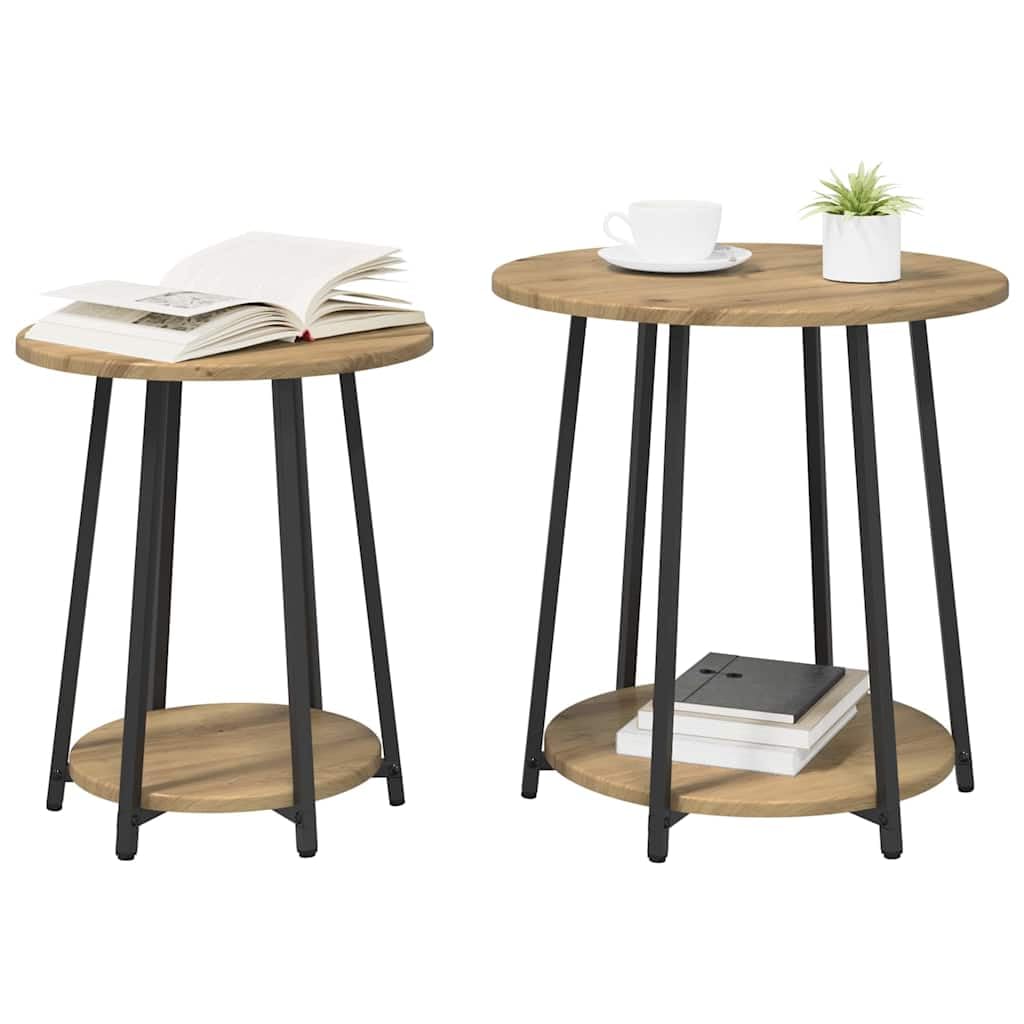 Juego de mesa auxiliar Artisan de roble negro con estante, 2 piezas, mesa auxiliar, mesa de centro para salón, dormitorio, pasillo y vestíbulo