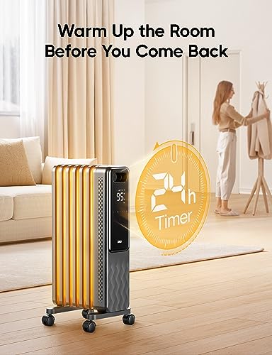Image of DREO Oil Filled Radiator Heater, 1500W Radiant Heater with Remote Control, Child Lock, 4 Modes, 24h Timer, Overheat & Tip-Over Protection, 24h Timer, Digital Thermostat, Space Heaters for Indoor Use