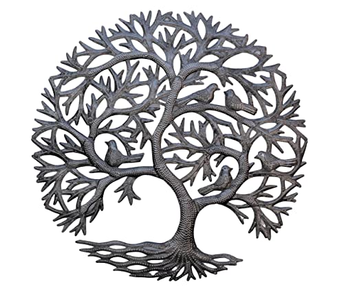 It's Cactus Haitian Tree of Life Wall Decor, Global Art Made in Haiti, Oil Drum Metal Craft with Birds, Decoration for Kitchen or Anywhere in Home, 23 In. x 23 In. (Whispering Tree)