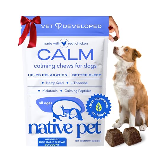 Native Pet Calming Chews for Dogs - Melatonin for Dogs Anxiety Relief - Grain Free All Natural Hemp Calming Treats & L-Theanine Helps Manage Stress & Separation Anxiety - Puppy Sleep Aid - 30 Chews