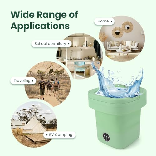Portable Washing Machine, FETIONS 11L Foldable Washer with 3 Modes, Deep Cleaning of Underwear, Baby Clothes and Other Small Clothes, Suitable for Apartments, Dormitories, Camping, Travel, Green - Thumbnail 5