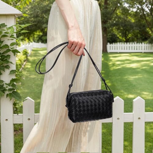 Woven Leather Crossbody Bag,Small Handbag Purse,Mini Crossbody Camera Bag, Light weight,7.4 x 2.7 x 5.1 Inches4