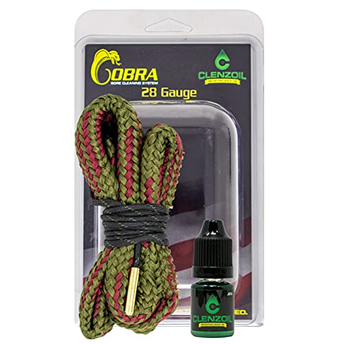 CLENZOIL Field & Range 28 Gauge Cobra Bore Cleaner | Gun Barrel Cleaning Tool Kit for 28 Ga. Shotgun | Brass Brush Embedded in Woven Barrel Rope | Includes CLP Gun Bore Cleaner Solution