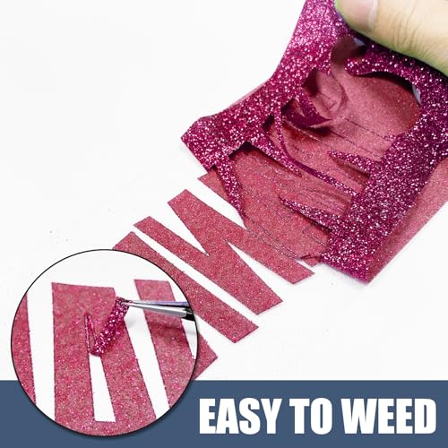 Image of Rose Red Glitter Heat Transfer Vinyl 12 inch x 8 ft HTV for Shirts, Glitter Iron on HTV for All Cutter Machine - Easy to Cut & Weed for Heat Vinyl Design (Hot Pink)