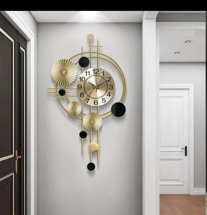 Image of Aesthetic Room Decor Antique Metal Wall Clock for Bedroom & Living Room | Decorative Hanging Wall Watch for Home, Office & Hall | Luxury Designer Wall Decor Items | 32 x 20 inch