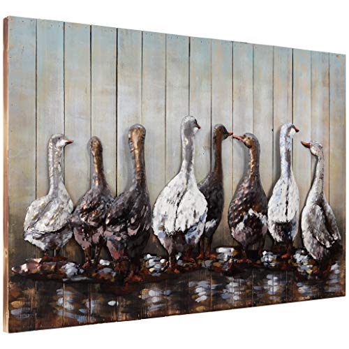 Empire Art Direct Ducks Iron Wall Art On Slatted Solid Wood 3D Metallic Hand Painted Sculpture,Ready To Hang,Living Room, Bedroom ＆ Office, 48 In. X 3.1 In. X 32 In, Black,White #TOP1