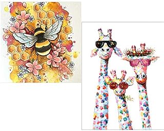 VEGCOO 2 packs DIY Cross Stitching Kits Stamped Kit Cross-Stitching Counted Cross Stitch 11CT Stamped Cross Stitch Kit 11CT Fabric Embroidery Crafts Kit for Home Flowers 36*36CM+Giraffe Family 36*46CM