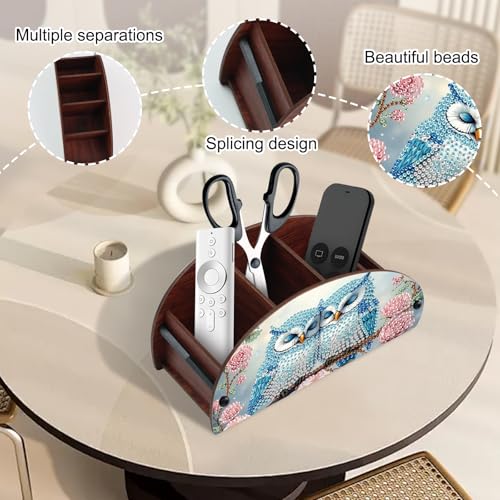 Image of Diamond Art Painting Organizer Box, DIY Owls and Flowers Design Special Shape Diamond Partial Mosaic Handmade Making Kit Organizer Box, Modern Home Dining Living Room Table Top Decor Art Decoration
