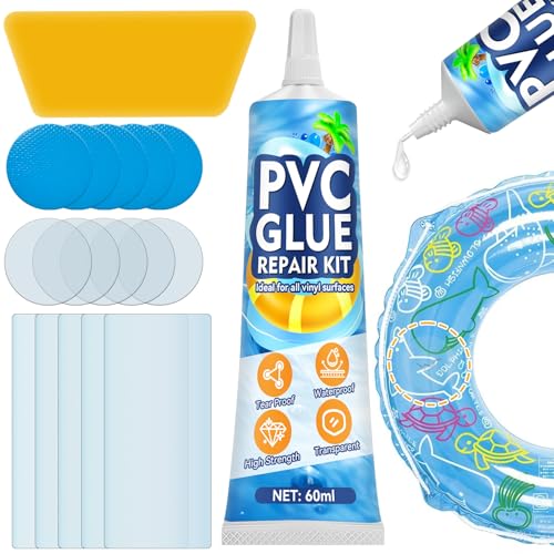 AAROVIBE Parche Piscina con Pegamento PVC (60ml) – Kit Pinchazos Piscina Transparente e Impermeable, Parche Colchón Hinchable para Inflables, Colchonetas, Piscinas, Barcos, Tiendas y SPA