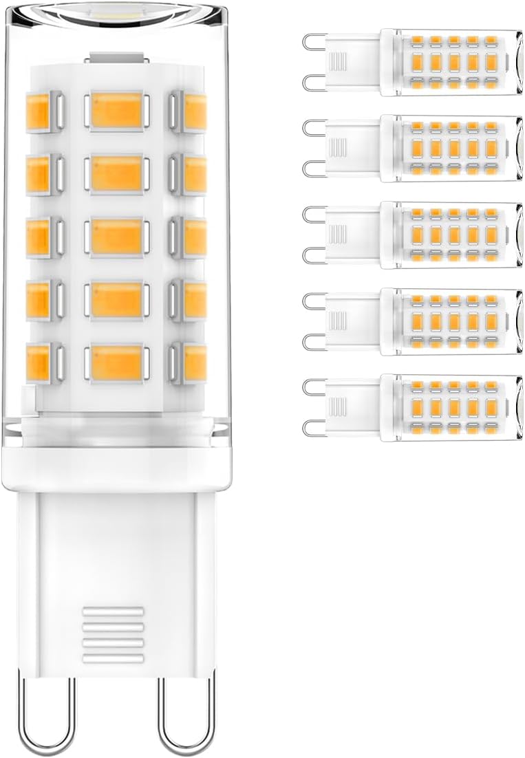 G9 LED Light Bulbs, 40 watt Halogen Replacement LED Bulbs, Non-dimmable T4 LED Bulb with G9 Bi Pin Base Bulbs, Flicker Free 360° Beam Angle Energy Saving G9 Bulbs for Chandelier, 6000K (6 Pack)