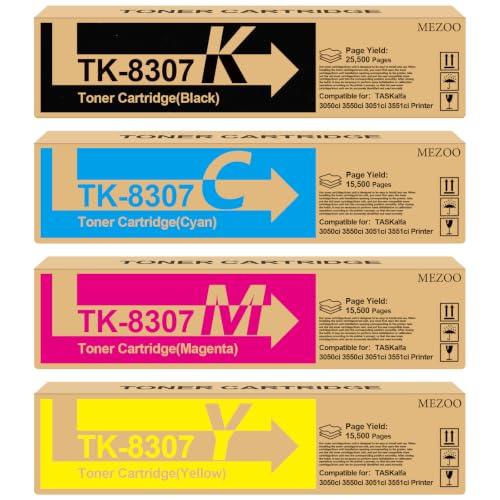 Image of TK-8307 TK8307 Toner Cartridge High Yield Compatible for TK-8307K TK-8307C TK-8307M TK-8307Y Toner for Kyocera Mita TASKalfa 3050ci 3051ci 3550ci 3551ci Printers (4-Pack,Black /Cyan /Magenta /Yellow)