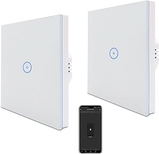 ZigBee Smart Alexa Lichtschalter, Unterputz WLAN Schalter, Berührungssensor Glas, 2.4GHz Single Live Wandschalter (Hub Erforderlich) Kompatibel mit Google Home/Tuya/Smart Life 1 Weg,2 Packungen