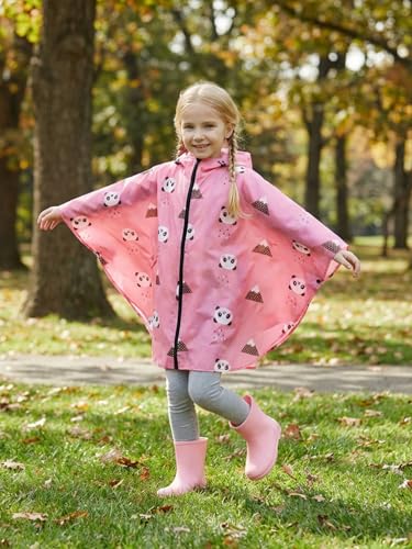 Image of SaphiRose Lightweight Kids Rain Poncho Waterproof Jacket Zipper Up Rain Coat