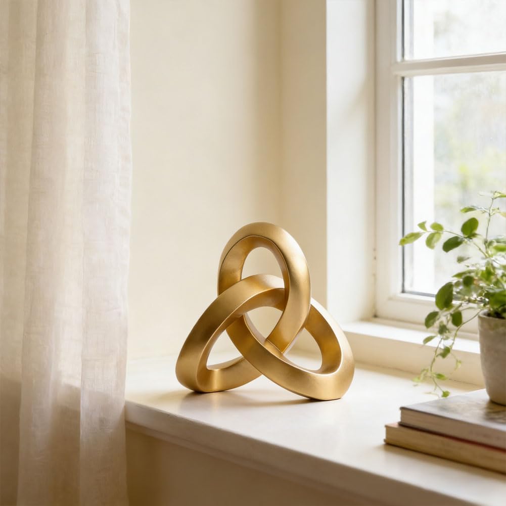 QIANLING Gold Knot Decor Sculpture, Matte Gold Resin Decorative Knot for Coffee Table Decor, Bookshelf Decor, Entryway Table Sculptures, Office Decor for Shelves, Modern Home Decor