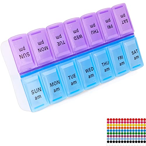 Pilulier Semainier Français 7 Jours 14 Compartiments 2 Fois Multicolores Pilulier Hebdomadaire Boîte à Medicaments Cover