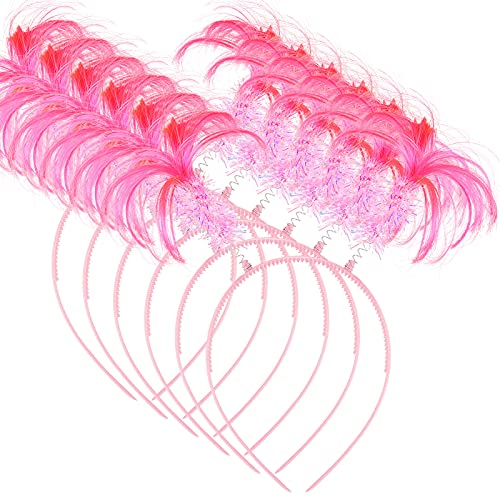6 Pieces Tinsel Wrapped Ponytails Headbands Costume Party Headwear Accessory Halloween Head Bopper for Party Accessory (Pink)