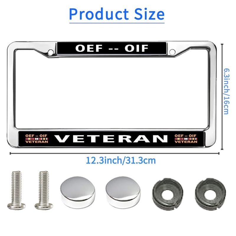 Image of OEF OIF Veteran License Plate Frame, Stainless Steel Metal Auto Tag Holder | Celebrate military service with this durable metal OEF OIF Veteran license plate frame, weather-resistant to last.