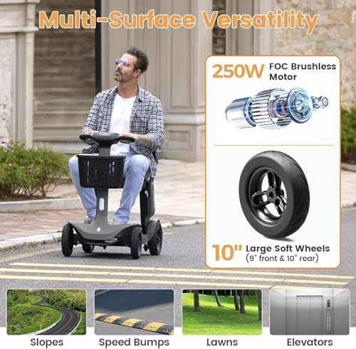 Paiseec S3 Foldable Mobility Scooter for Adults, Seniors - 25 Miles Range, 6 mph, Lightweight Mobility Scooter for Travel, Improved Safety, Large Wheels for Outdoor, LED Headlight, Basket — view 5