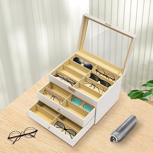 Sengfwin Boîte à lunettes de soleil Boîte de rangement pour 24 lunettes de soleil Rangement plusieurs lunettes 34 x 25 x 19 cm Étui à lunettes de soleil Présentation, Blanc., 34*25*19cm – vue 8