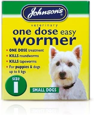 AMKJohnsons One Dose Easy Wormer for Small Dogs & Puppies Up to 6kg Worming Tabs Dog Tablets Size 1