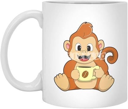 Monkey With Cup Of Coffee Beyaz Kupa, 330 ml, Seramik