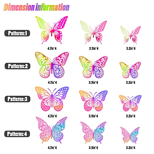 Image of SAOROPEB 3D Butterfly Wall Decor 48 Pcs Laser Purple Butterfly Decorations | 4 Styles 3 Sizes, Birthday Decorations Butterfly Party Decorations Cake Decorations, Removable Stickers