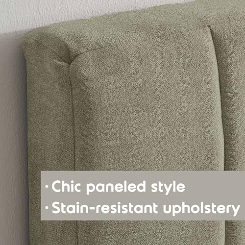 لوح راس كوين منجد، لوح امامي مخيط سهل التجميع مقاس كوين، لوح امامي يثبت على الحائط مع الواح حائط ثلاثية الابعاد عازلة للصوت قابلة للتقشير واللصق، الواح امامية عائمة لسرير بحجم كوين، اخضر زيتوني