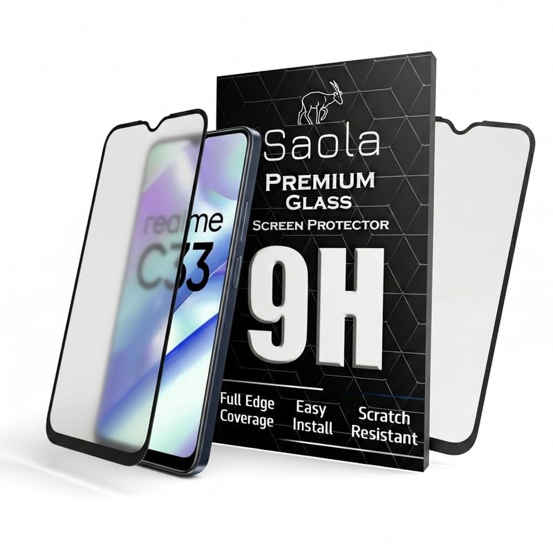 Image of Saola D+ Matte Tempered Glass With 18H Hardness For Realme C33 Smartphone (Pack Of 1) With Free Installation Kit. Full Screen Coverage - 6.5 Inch