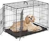 JupiterJx Metal Dog Crate Cage, Foldable Puppy Pet Cage With 2 Doors Easy Clean, Durable Dog Cage With Carrier Handle & Chew Resistant Plastic Base Tray For Dog Puppy Training (Black, 30") - Image 1