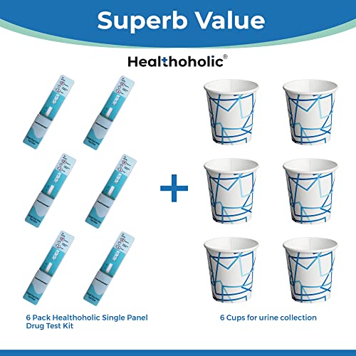Six Pack Healthoholic Single Panel Test Kit – Alcohol (Etg) Detector, Home Rapid Urine Testing Strips -High Sensitivity, Comprehensive Substance Detection Tests - 6 Tests & 6 Cups For Urine Collection #TOP2