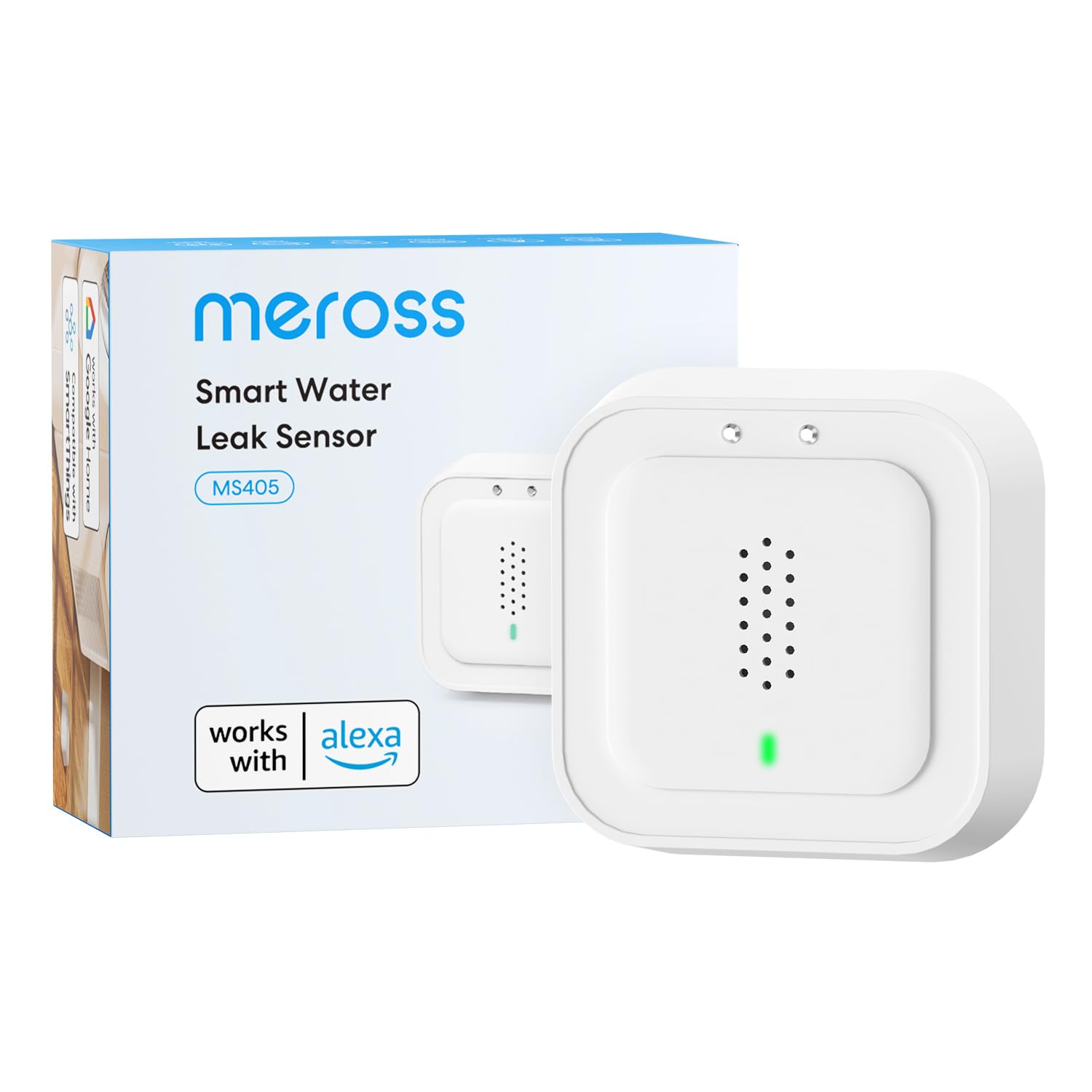 Meross Smart Water Detector | Water Leak Sensor WLAN IP66 | Up to 100 dB Sensor & App & Hub Alarm | Smart Water Alarm Detector for Kitchen, Bathroom, Basement | Hub Required | Battery for 3 Years |