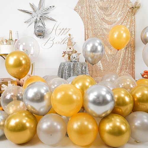 60pcs Gold and Silver Balloons, Metallic Pearl Silver Gold Balloons Clear Balloon Disco 4d Ball Star Foil Balloon For New Year Birthday Baby Shower Party Wedding Anniversary Bridal Shower Decorations by Paready - Used condition - Image 6