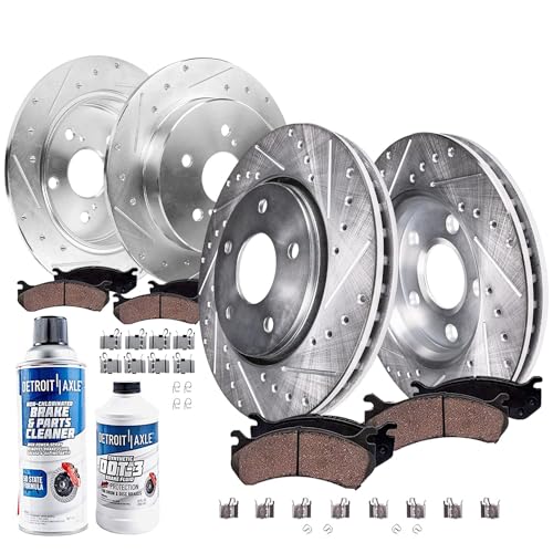 Detroit Axle - Brake Kit for Toyota 12-17 Prius V, 10.83" inch Front and 11.42" inch Rear Drilled Slotted Disc Brake Rotors Ceramic Brakes Pads with Hardware 2012 2013 2014 2015 2016 2017 Replacement