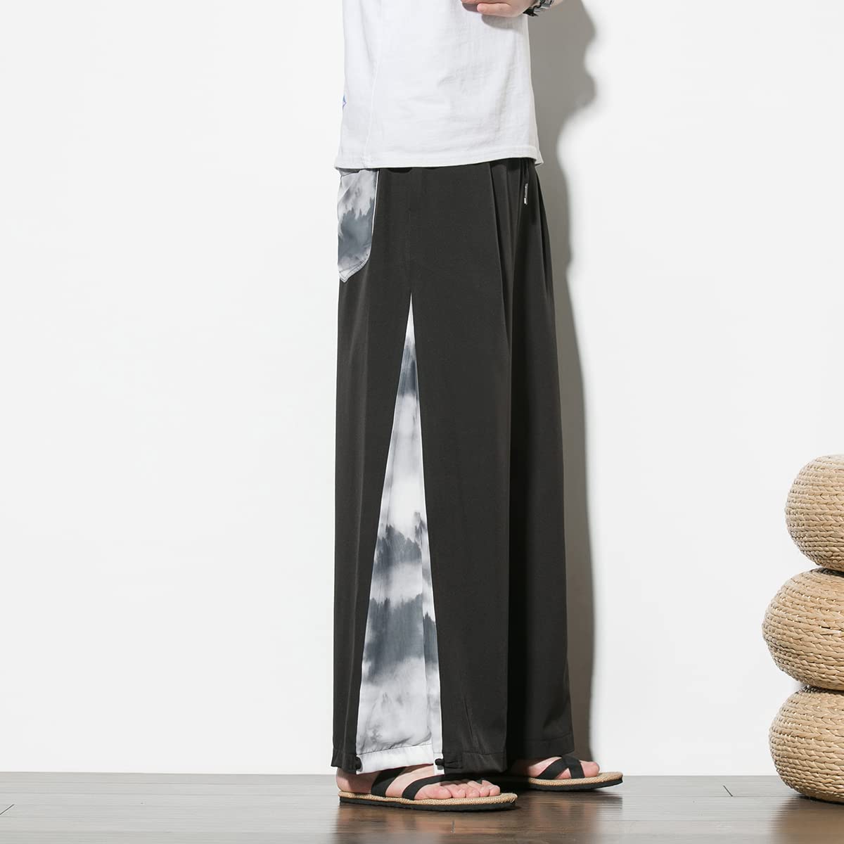Seidarise Pantalones estilo harén de lino para hombre, de pierna ancha, estilo japonés, para yoga, hip hop, holgados