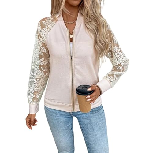 KIJSKKOPO Cardigan Donna Elegante,Giacca Bomber in Pizzo da Donna, Beige