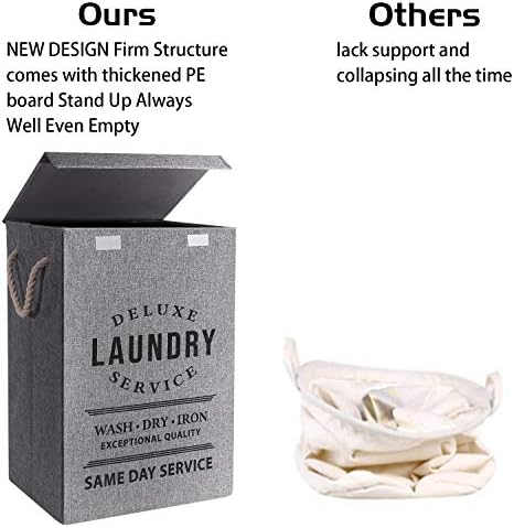 HeyNew Laundry Baskets with Lids 85L Large Linen Hampers for Bedroom Bathroom Storage Built-in PE Board Well-Holding Foldable & Portable Laundry Hampers Bin for Toys Clothing Organization(Gray Light)