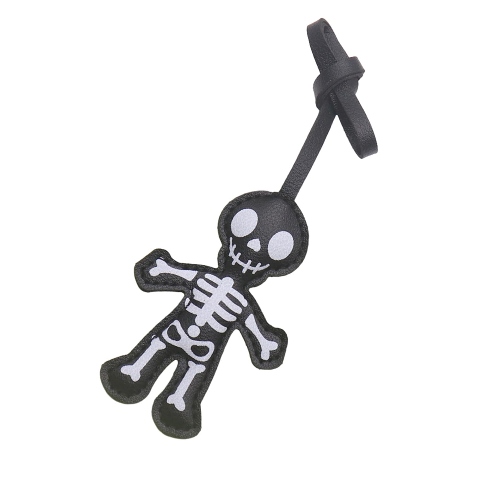 Pasisuu Spooky Skeleton Bag Charm – Faux Leather Gothic Keychain Pendant, Double-Sided Printed Halloween Ornament for Backpack Car Decor [object Object]