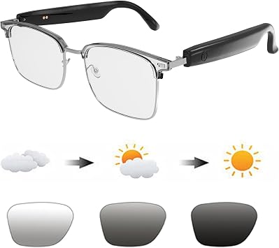 Smart Glasses,Bluetooth Glasses for Men Women,Open Ear Sounds,Transitional Lens for Outerdoor Sport,Audio Glasses for Music Calls Black Sliver