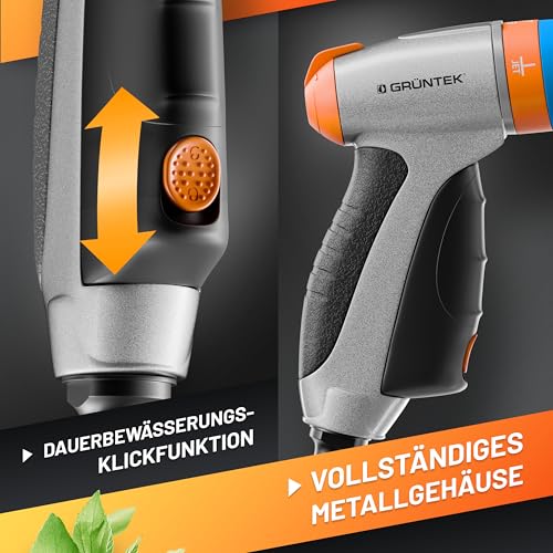 GRÜNTEK spuitpistool met 3 sproeiers - handsproeier voor het besproeien van bloemen, heggen, struiken en gazons - Universeel kliksysteem - ideaal voor het wassen van auto's en tuinonderhoud
