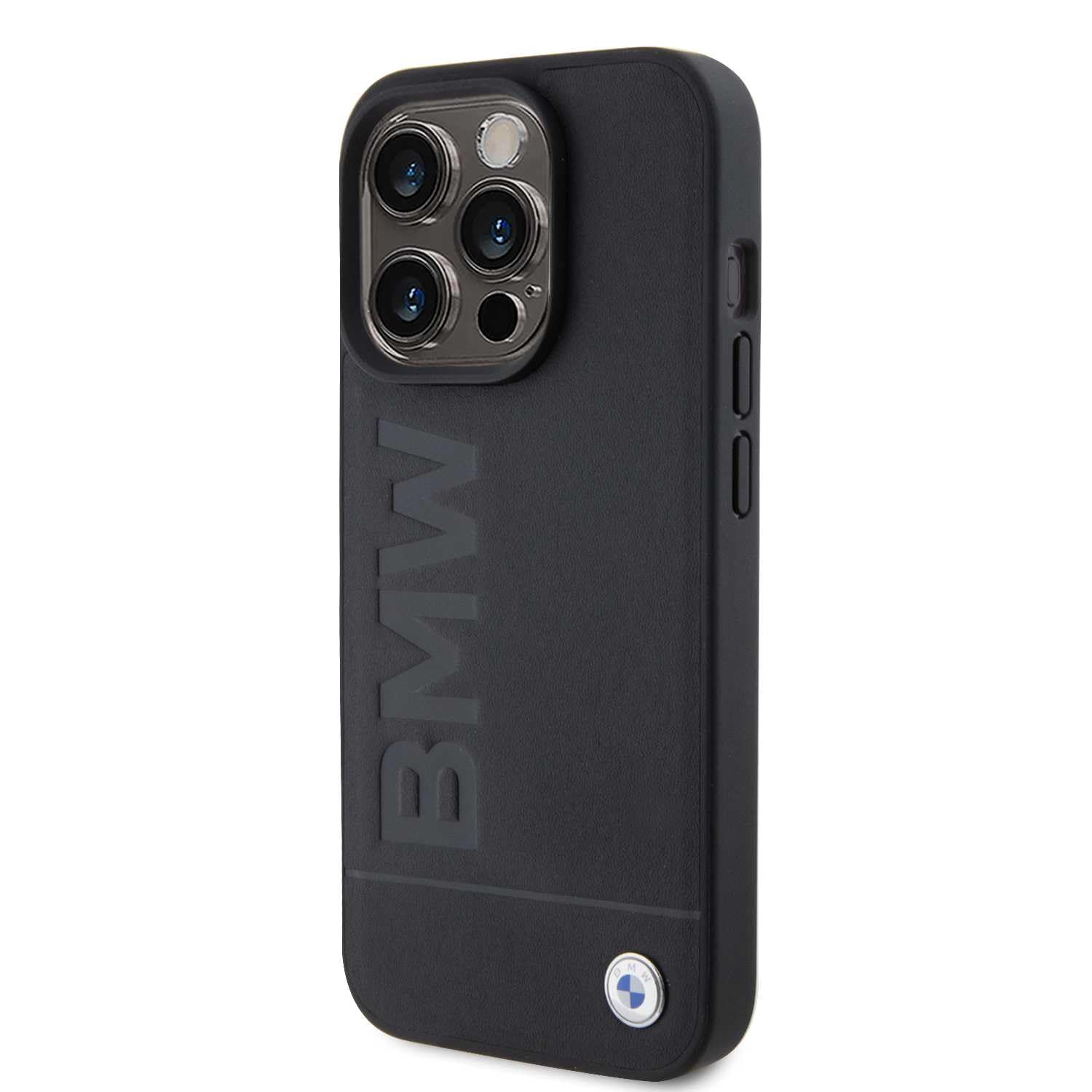 BMW BMHCP15XSLLBK - Custodia in pelle per iPhone 15 Pro Max 6,7", colore: Nero