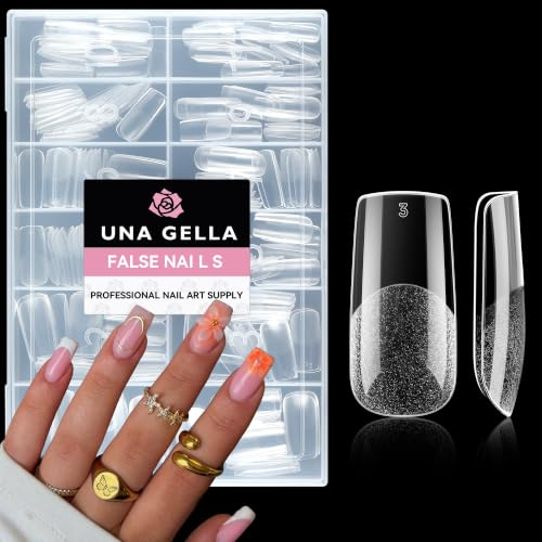 Image of UNA GELLA Medium Square Nail Tips: 216pcs Square Press on Nails Pre-shape Clear Nails Tips for Full Cover Acrylic French False Nails For Nail Extension, Home DIY Nail Salon 12 Sizes False Tips