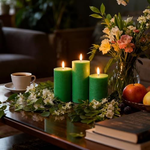Image of LUSHARBOR LUSHABOR Green Flameless Candles, Battery Operated Candles for St. Patrick's Day, Real Wax LED Fake Candles for Spring Decor Party Centerpiece Green Set of 3