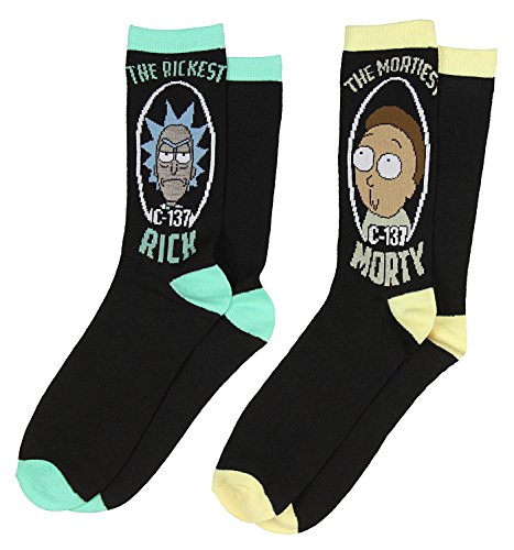 Hyp Rick and Morty Rickest Mortiest Men's Crew Socks 2 Pair Pack Shoe Size 6-12