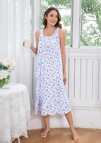 Image of IZZY + TOBY 100% Cotton Nightgowns for Women Soft Ladies Gowns Sleepwear Long Sleeveless Nightgown