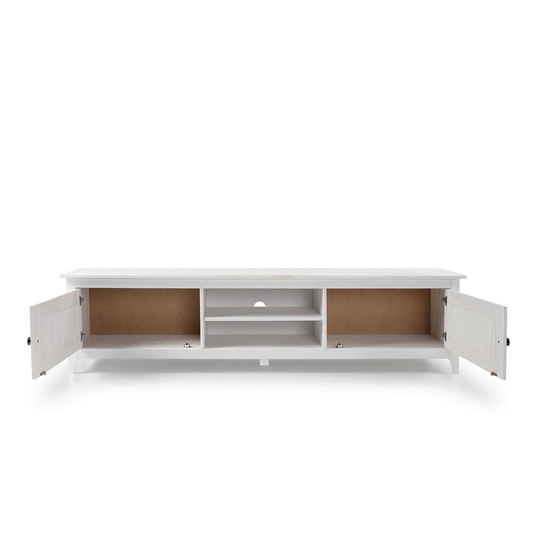 Buyqualia Mesa TV OSMA, 2 Puertas 2 Huecos, 45x180x35, Blanco Abierto (Grande)