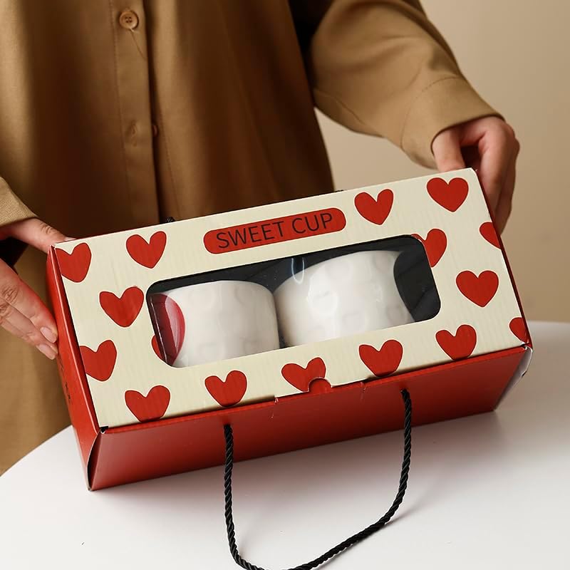 Ceramic Heart Couple Mugs Set with Heart-Top Spoons - Unique 12oz Coffee Mug Set for Wedding, Anniversary, and Valentine’s Day - Romantic Gift for Lovers - Black & Red Love Design. - Image 6