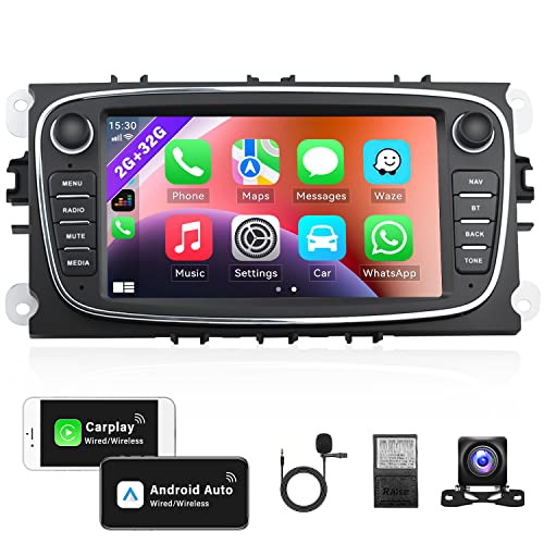 [2+32G] Android 11 Autoradio pour Ford Focus C-Max S-Max Kuga Galaxy avec Carplay Android Auto sans Fil, 7 ” Écran Tactile avec Navi Bluetooth GPS FM RDS WiFi SWC HiFi EQ + Caméra Arrière Canbus