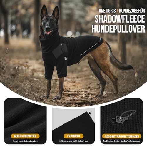 OneTigris Hundepullover, Hundemantel Fleece mit Beinschlaufe und Geschirrloch, Praktisch für die Ausscheidung, Rollkragen Strick Pullover, Recyceltes Polyester, Stretch Hundejacke, S, 8.5-12.5kg