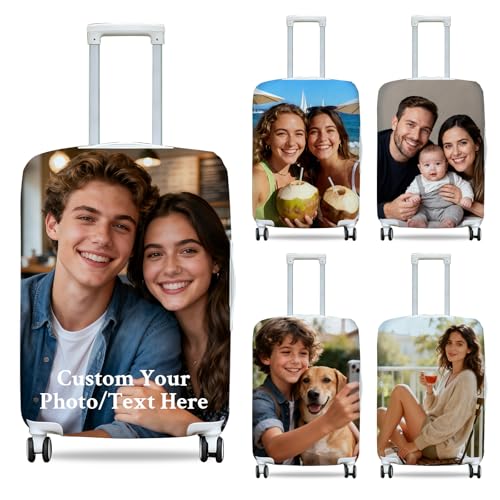ZEXUPER Funda protectora personalizada para equipaje, añade tu foto, nombre y texto, diseño de doble cara, funda elástica y lavable para equipaje de viaje