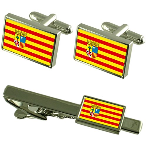 Gemelos Bandera de Aragón y clip de corbata con acabado esmaltado premium